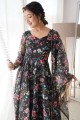black gown dress in georgette with printed