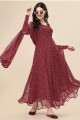 georgette maroon gown dress in printed