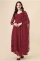 georgette maroon gown dress in printed