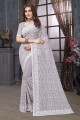 embroidered georgette lavender  sari with blouse