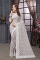 dusty mouse  georgette sari with embroidered