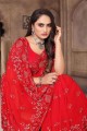 red sari with embroidered georgette