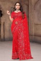 red sari with embroidered georgette