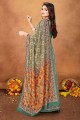 turquoise  chanderi sari with digital print