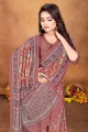 digital print sari in dusty rose  chanderi