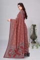 maroon digital print sari in chanderi
