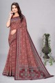 maroon digital print sari in chanderi