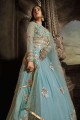 anarkali suit in sky blue  net with embroidered