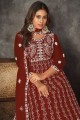 Costume Anarkali marron avec filet brodé