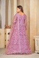 Costume Anarkali violet clair en filet brodé avec Dupatta
