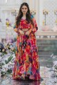 Costume Anarkali en mousseline multicolore avec impression numérique