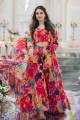 Costume Anarkali en mousseline multicolore avec impression numérique