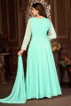 Costume brodé de fausse Georgette Anarkali en turquoise avec dupatta