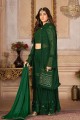 Costume brodé fausse georgette vert Sharara avec dupatta