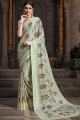 sari en soie tussar vert clair avec impression numérique