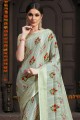 sari en soie tussar vert clair avec impression numérique