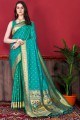 sari en soie turquoise avec tissage