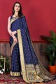 tissage sari bleu soie avec chemisier