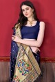 tissage sari bleu soie avec chemisier