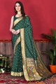 sari en soie verte avec tissage