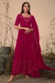 costume anarkali en georgette brodé en rose foncé avec dupatta