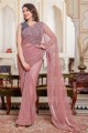 sari en mousseline de soie en rose clair avec des paillettes