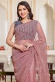 sari en mousseline de soie en rose clair avec des paillettes