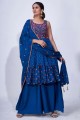 Costume Sharara miroir en mousseline bleu marine