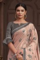 sari en soie tussar multicolore avec imprimé numérique brodé