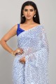 Georgette brodé bleu Party Wear Saris avec chemisier
