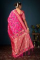 sari rose avec soie d'art de tissage