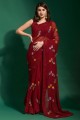 Georgette brodé rouge Party Wear Saris avec chemisier