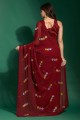 Georgette brodé rouge Party Wear Saris avec chemisier
