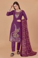 salwar kameez violet clair jacquard imprimé avec dupatta