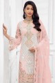 Costume pakistanais Georgette en rose avec broderie