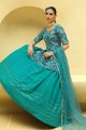 Imprimé Georgette Wedding Lehenga Choli en bleu turquoise avec dupatta