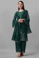 costume pakistanais en georgette brodée bleu sarcelle