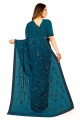 georgette party wear sari brodé en bleu sarcelle