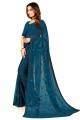 georgette party wear sari brodé en bleu sarcelle