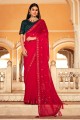 Chinon chiffon fil rouge sari avec chemisier
