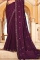 sari en mousseline chinon violet avec fil