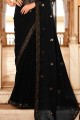 sari noir en mousseline chinon avec fil