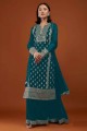 Costume Sharara brodé en Georgette bleu aqua