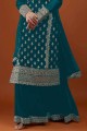 Costume Sharara brodé en Georgette bleu aqua