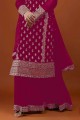 costume sharara en georgette brodé en rose avec dupatta