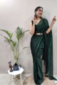 sari imprimé vert foncé en soie
