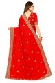 Georgette rouge sari en zari, brodé