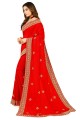 Georgette rouge sari en zari, brodé