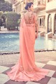 Peach Party Wear Saris en organza avec zari, fil
