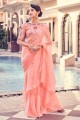 Peach Party Wear Saris en organza avec zari, fil